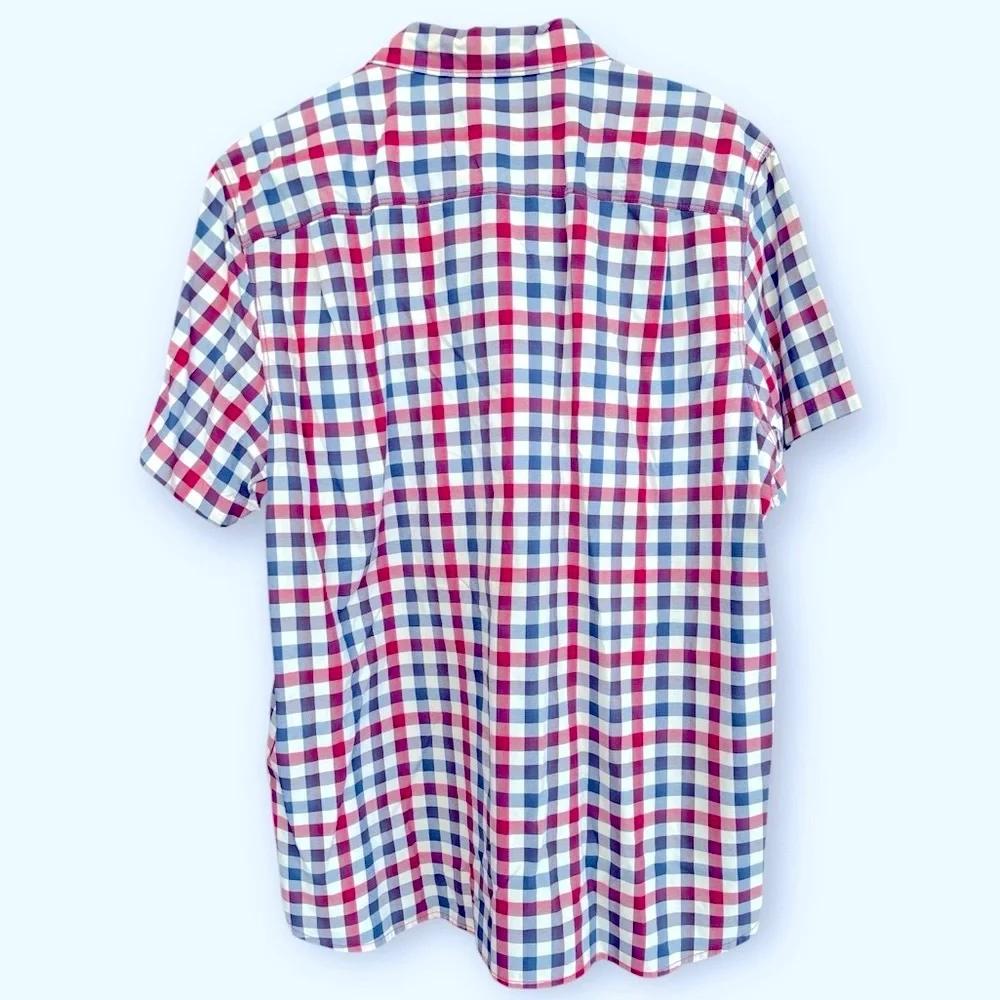 The North Face Red White Blue Checks Plaid Button Down SS Casual Shirt Size XL